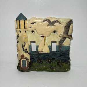 Lighthouse Ocean Seagulls & Sailboat 3D Double Light Switch Plate 5" x 4.75"